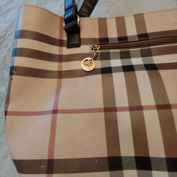Mode Becky Earthtone Plaid Satchel Tote Bag - Picture 2 of 16